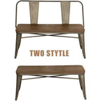 Banc de salle à manger, Banc d'entrée avec dossier, Banc de salle à manger en métal style ferme, Banc industriel du milieu du siècle pour 3 personnes, Assise en bois