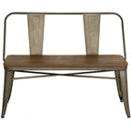 Banc de salle à manger, Banc d'entrée avec dossier, Banc de salle à manger en métal style ferme, Banc industriel du milieu du siècle pour 3 personnes, Assise en bois