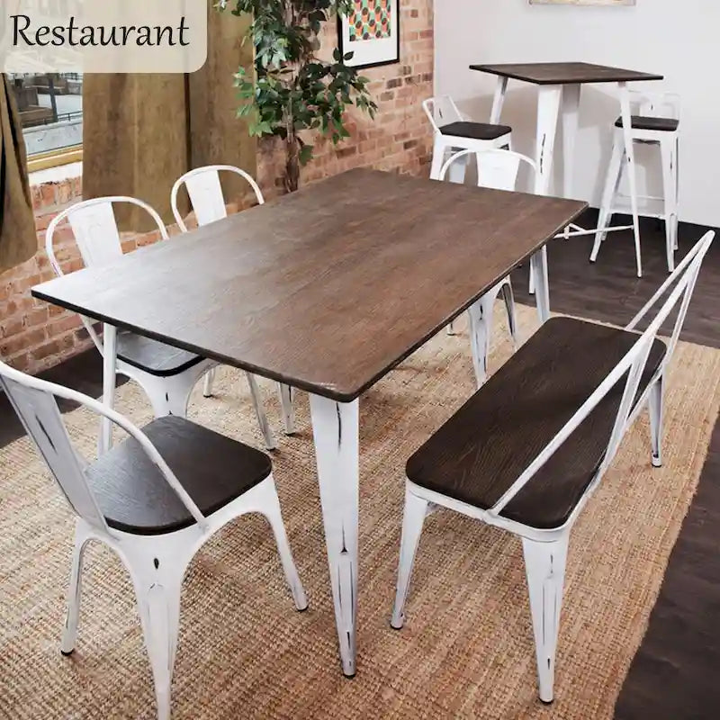 Banc de salle à manger, Banc d'entrée avec dossier, Banc de salle à manger en métal style ferme, Banc industriel du milieu du siècle pour 3 personnes, Assise en bois