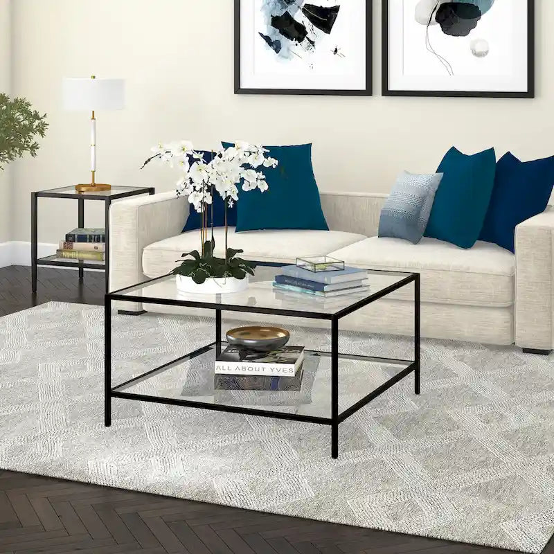 Table basse carrée Sivil 32 avec étagère