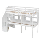 Cadre de lit mezzanine simple avec escalier de rangement, deux bureaux et étagères, gris