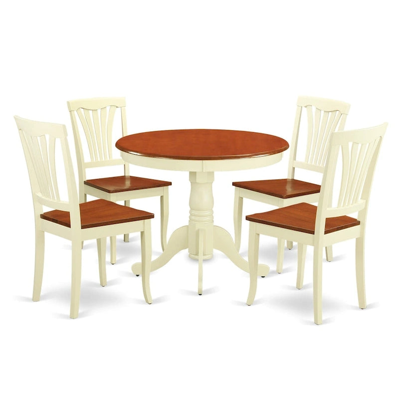 Ensemble de salle à manger 5 pièces - Une table de cuisine ronde et 4 chaises de salle à manger, Buttermilk et Cherry