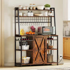  5-Tier Kitchen Bakers Rack with Power Outlets USB Ports, Microwave Stand with Door and Shelves