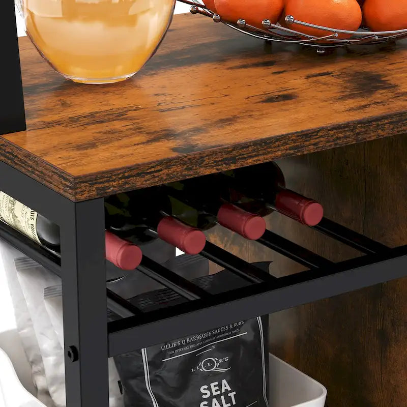 Étagère de cuisine à 5 niveaux avec prises de courant et ports USB, support de micro-ondes avec porte et étagères