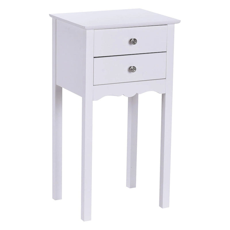 Side Table End Accent Table with 2 Drawers-White - 16.0   x 13.0   x 30.0   (L x W x H)