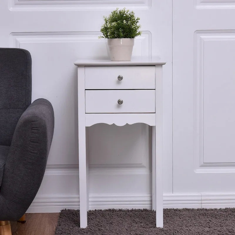 Table d'appoint avec 2 tiroirs - Blanc - 16,0 x 13,0 x 30,0 (L x l x H)