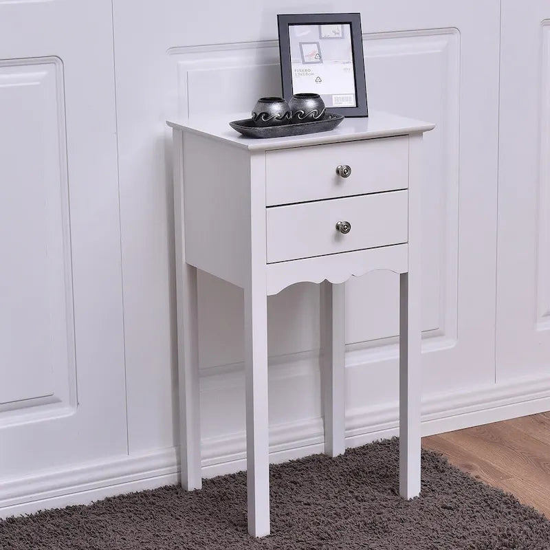 Table d'appoint avec 2 tiroirs - Blanc - 16,0 x 13,0 x 30,0 (L x l x H)