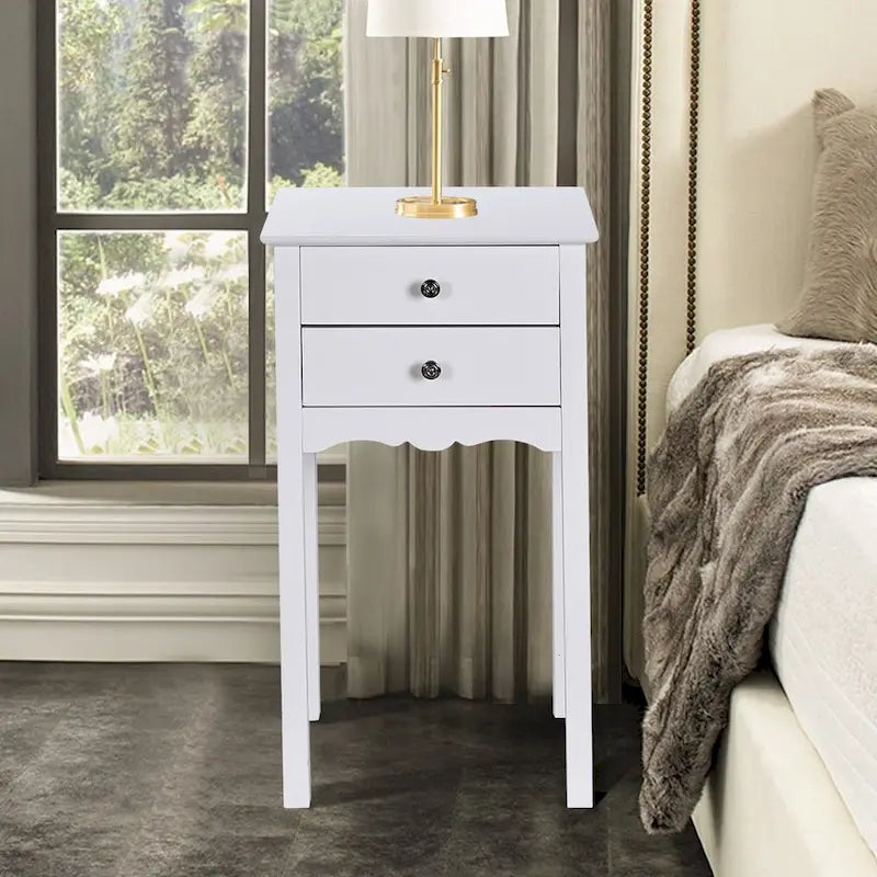 Table d'appoint avec 2 tiroirs - Blanc - 16,0 x 13,0 x 30,0 (L x l x H)