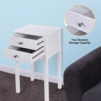 Table d'appoint avec 2 tiroirs - Blanc - 16,0 x 13,0 x 30,0 (L x l x H)