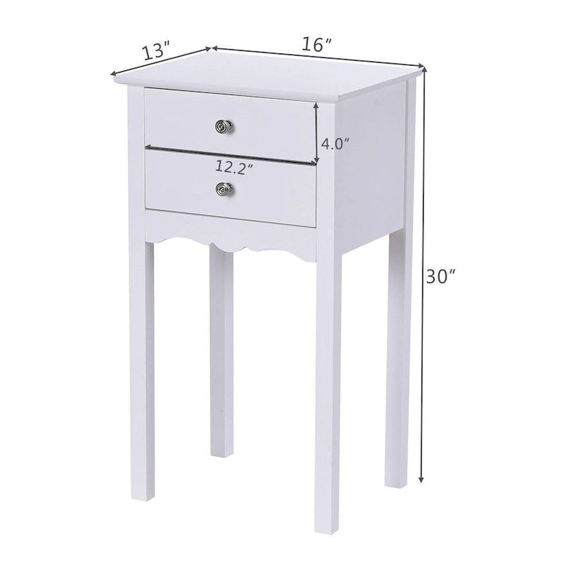 Table d'appoint avec 2 tiroirs - Blanc - 16,0 x 13,0 x 30,0 (L x l x H)