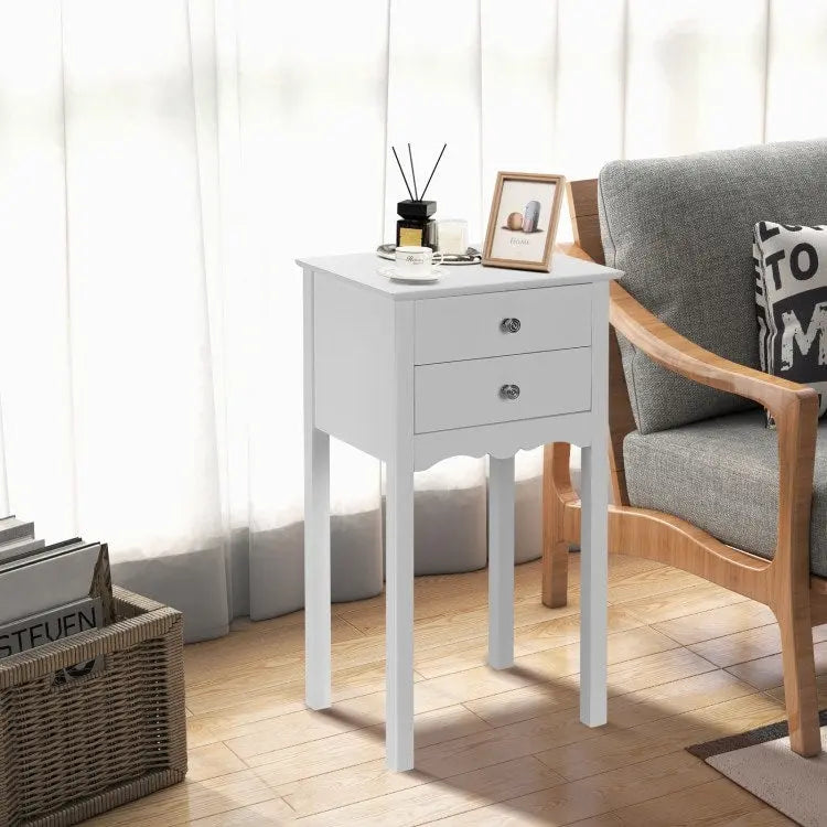 Table d'appoint avec 2 tiroirs - Blanc - 16,0 x 13,0 x 30,0 (L x l x H)