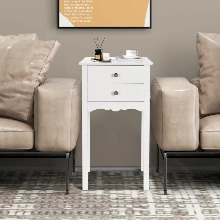 Table d'appoint avec 2 tiroirs - Blanc - 16,0 x 13,0 x 30,0 (L x l x H)