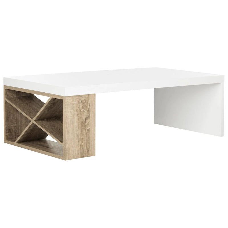 Table basse laquée à rangement latéral Shelva Scandinave - 120 x 60 x 38 cm - 120x60x38H