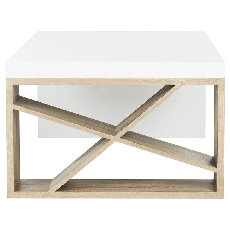 Table basse laquée à rangement latéral Shelva Scandinave - 120 x 60 x 38 cm - 120x60x38H