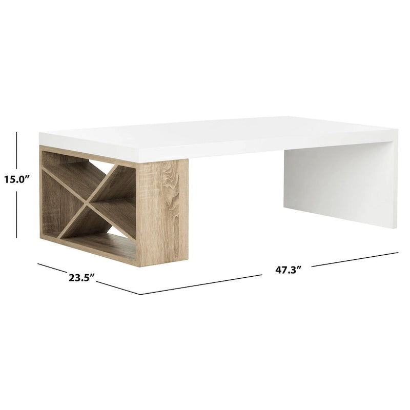 Table basse laquée à rangement latéral Shelva Scandinave - 120 x 60 x 38 cm - 120x60x38H