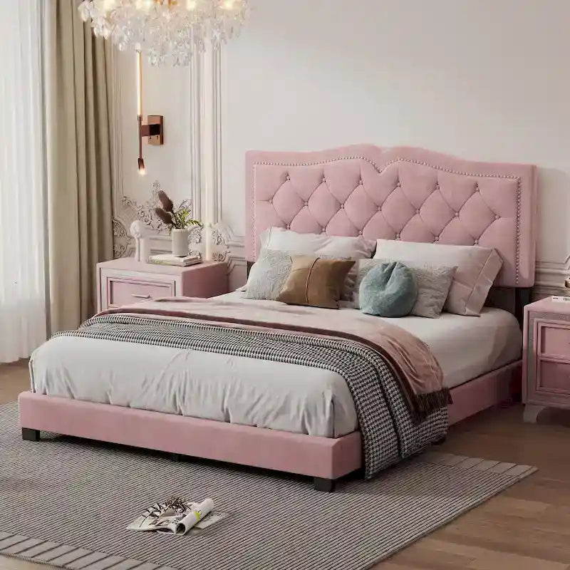Cadre de lit rembourré Queen Size avec rivets