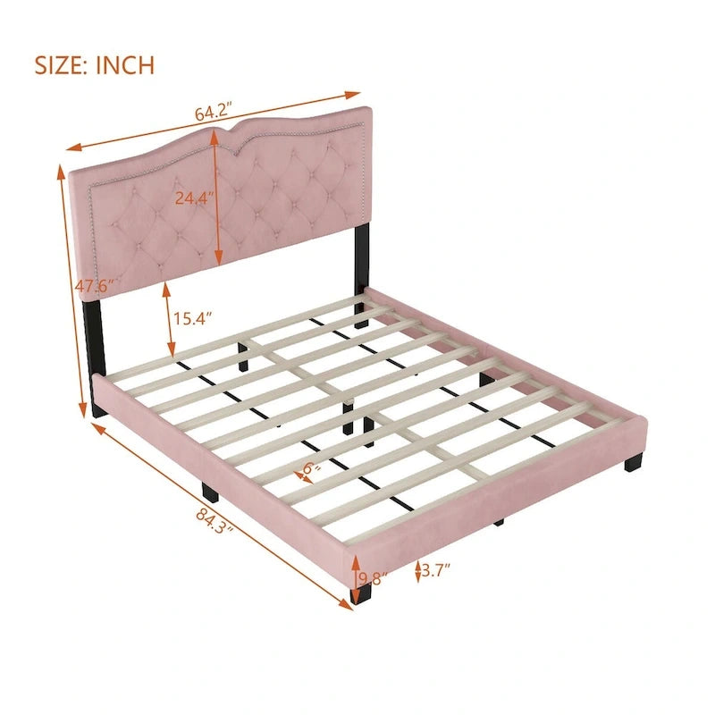 Cadre de lit rembourré Queen Size avec rivets