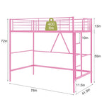 Lit mezzanine taille jumeau, cadre de lit en métal robuste avec garde-corps pleine longueur et escalier amovible pour juniors et adultes