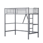 Lit mezzanine taille jumeau, cadre de lit en métal robuste avec garde-corps pleine longueur et escalier amovible pour juniors et adultes
