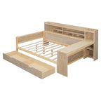 Lit de repos double en bois avec étagères de rangement