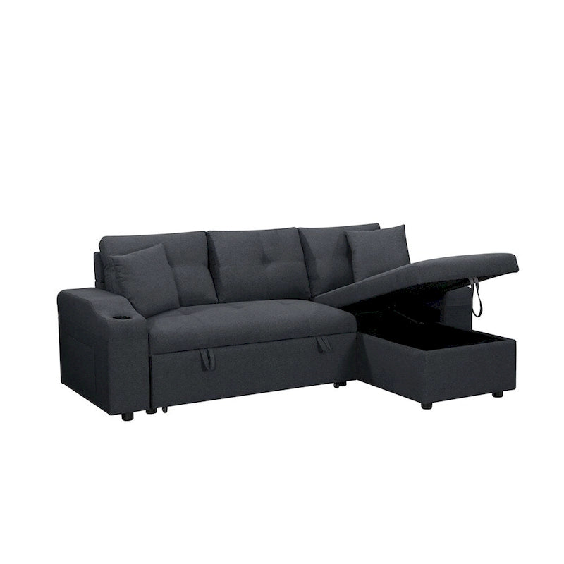 Canapé d'angle convertible rembourré avec méridienne de rangement