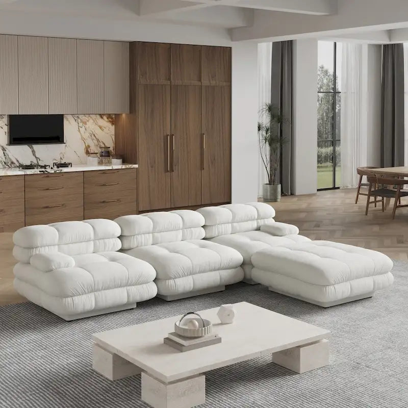 Canapé d'angle moderne en velours Tedy, canapé modulaire minimaliste en forme de L