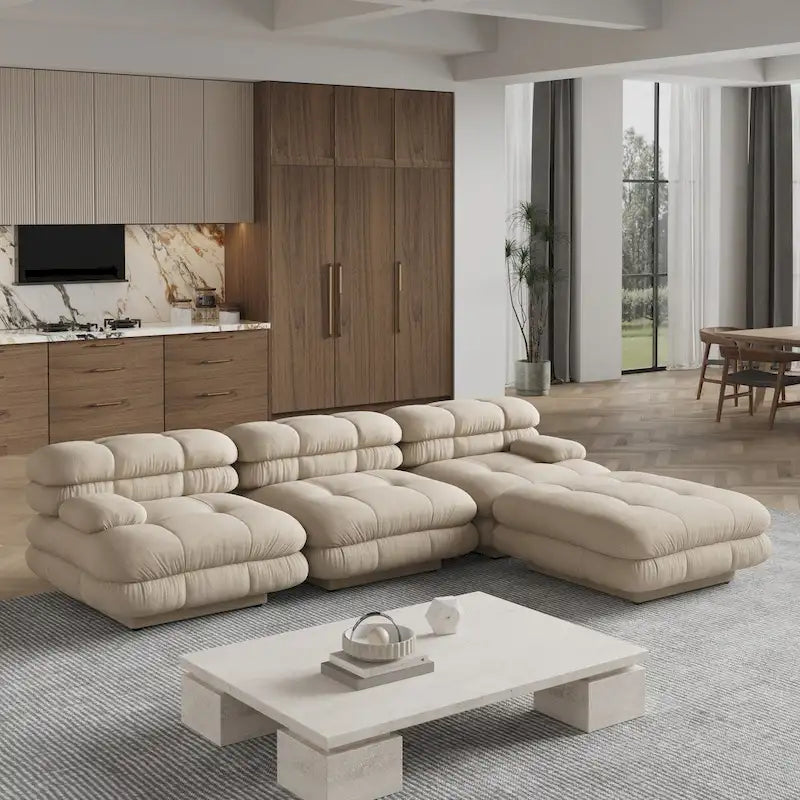 Canapé d'angle moderne en velours Tedy, canapé modulaire minimaliste en forme de L