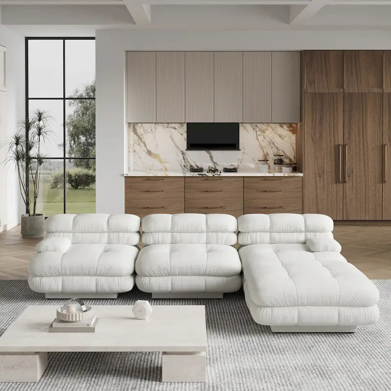 Canapé d'angle moderne en velours Tedy, canapé modulaire minimaliste en forme de L