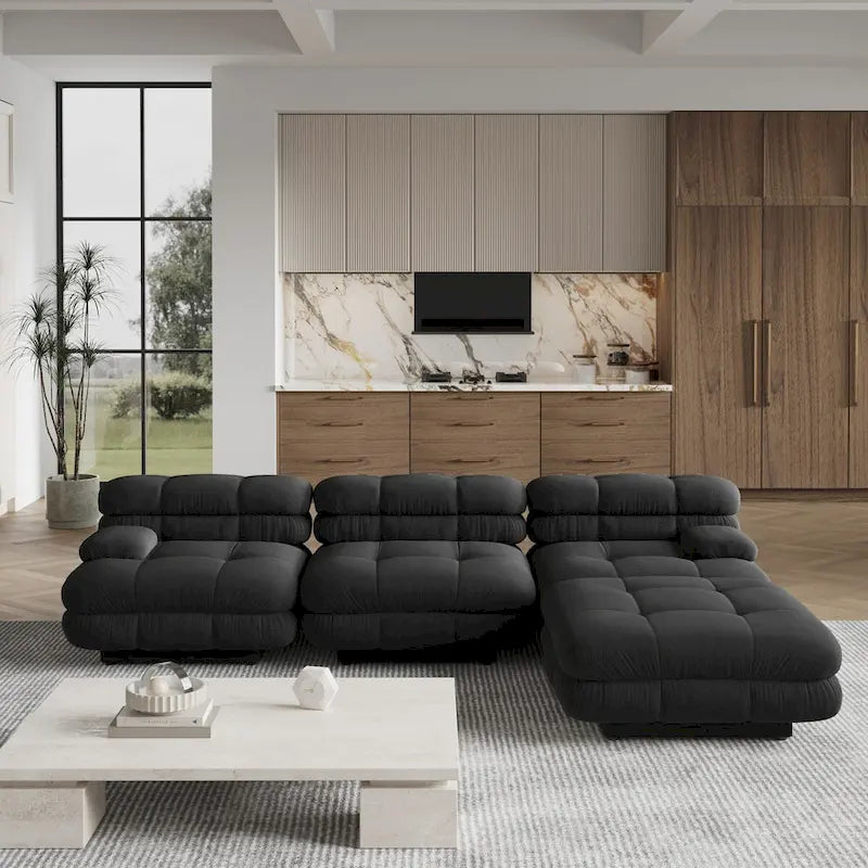 Canapé d'angle moderne en velours Tedy, canapé modulaire minimaliste en forme de L