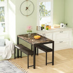 Ensemble de salle à manger 3 pièces en faux marbre, ensemble de table de cuisine avec 2 bancs en cuir PU pour salle à manger, coin petit-déjeuner
