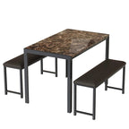 Ensemble de salle à manger 3 pièces en faux marbre, ensemble de table de cuisine avec 2 bancs en cuir PU pour salle à manger, coin petit-déjeuner