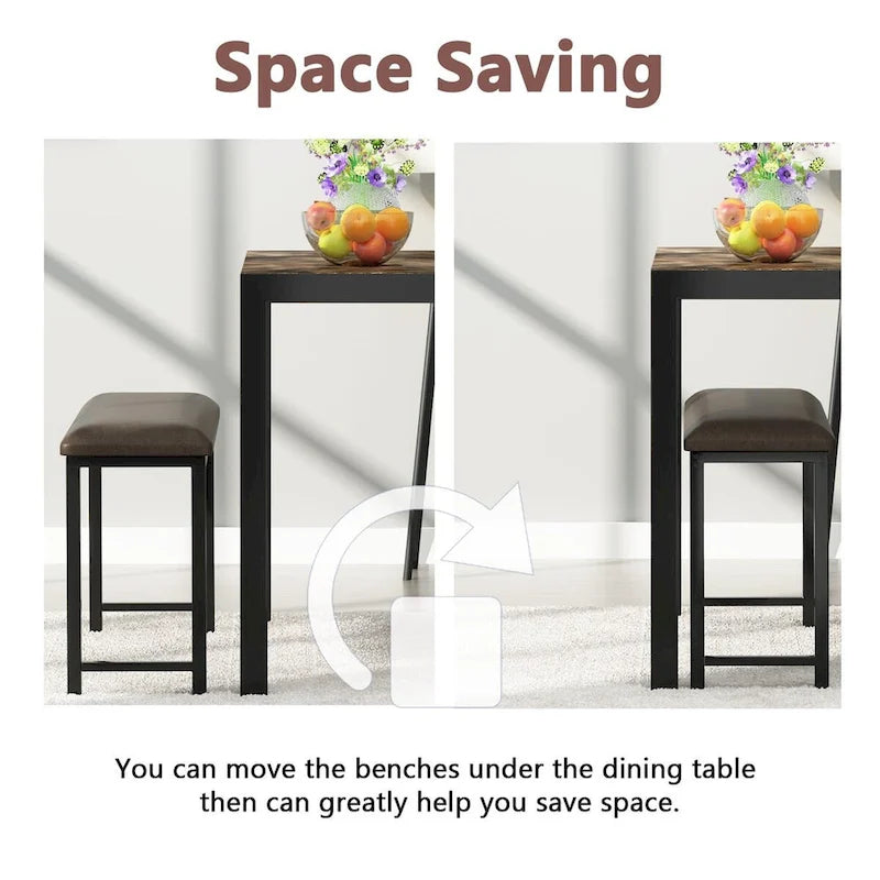 Ensemble de salle à manger 3 pièces en faux marbre, ensemble de table de cuisine avec 2 bancs en cuir PU pour salle à manger, coin petit-déjeuner