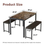 Ensemble de salle à manger 3 pièces en faux marbre, ensemble de table de cuisine avec 2 bancs en cuir PU pour salle à manger, coin petit-déjeuner