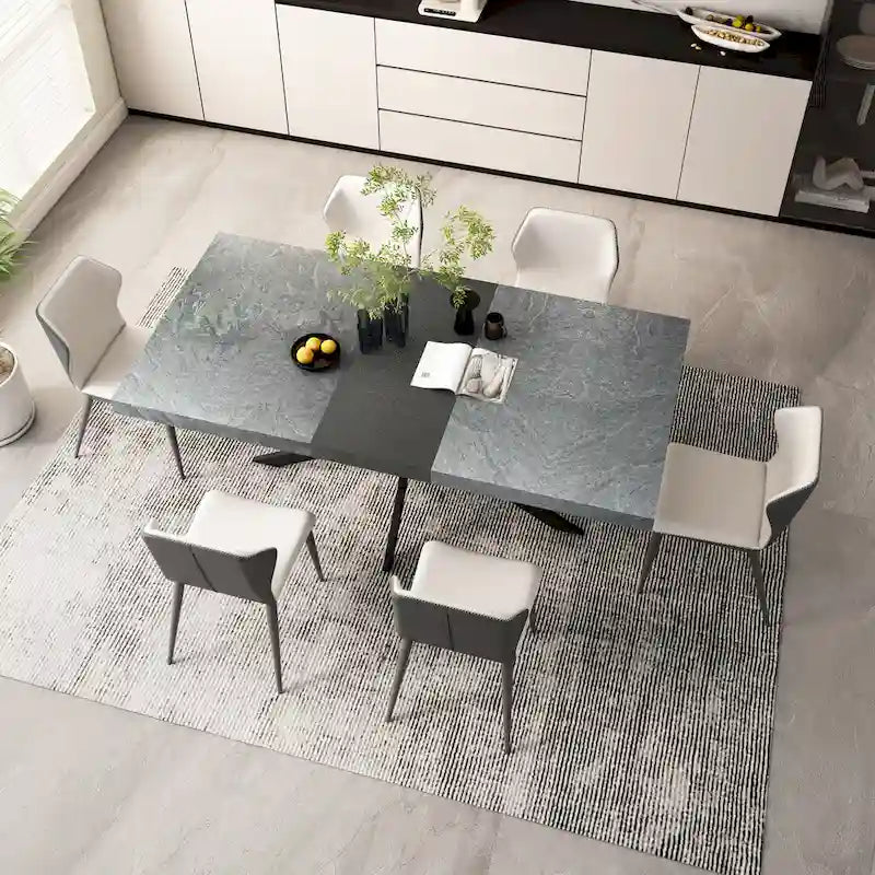 Table à manger extensible rectangulaire rétro avec piètement en croix en fer