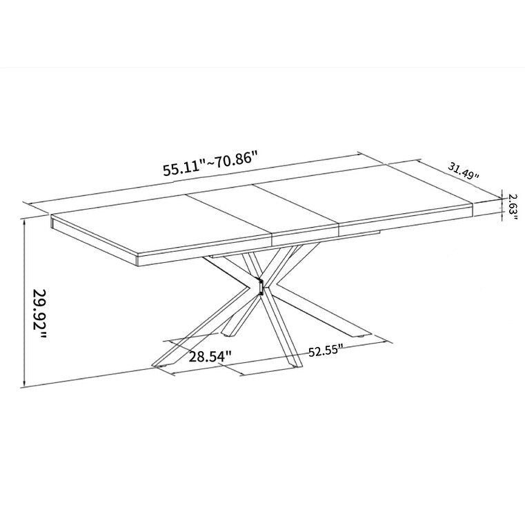 Table à manger extensible rectangulaire rétro avec piètement en croix en fer