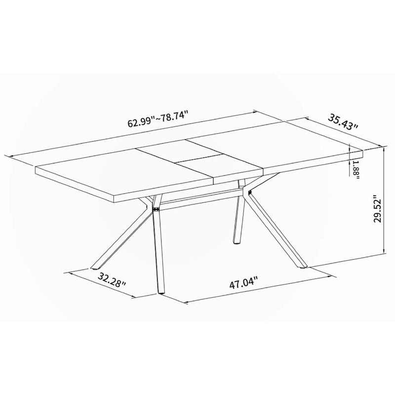 Table à manger extensible rectangulaire rétro avec piètement en croix en fer