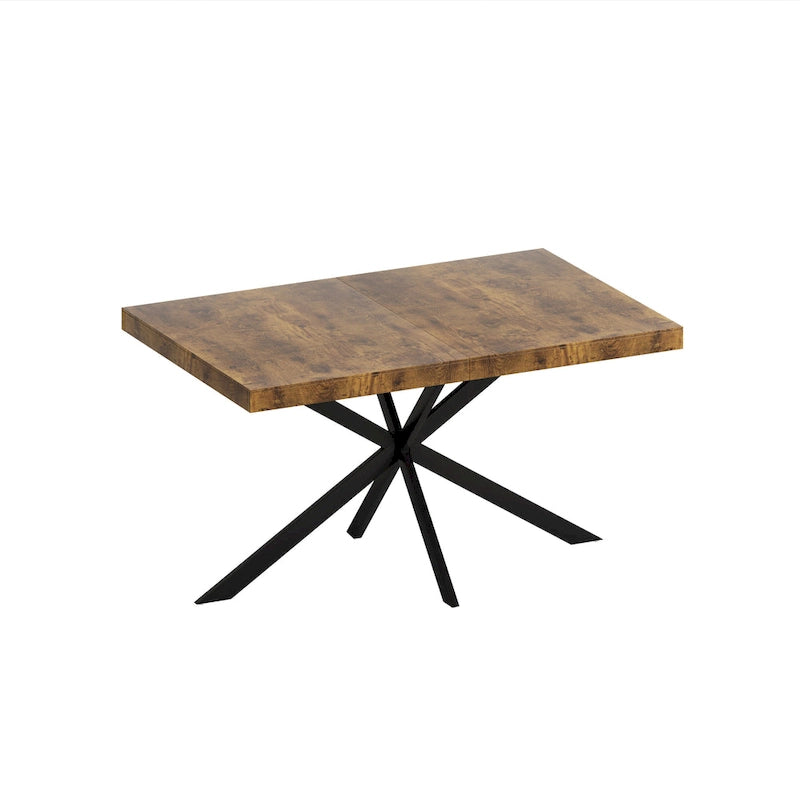 Table à manger extensible rectangulaire rétro avec piètement en croix en fer