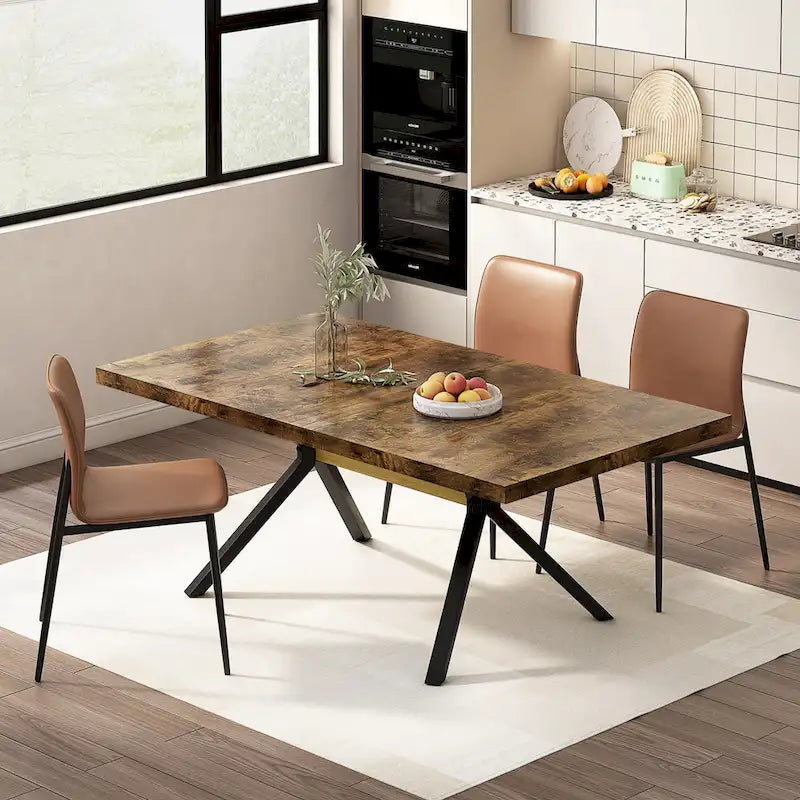 Table à manger extensible rectangulaire rétro avec piètement en croix en fer