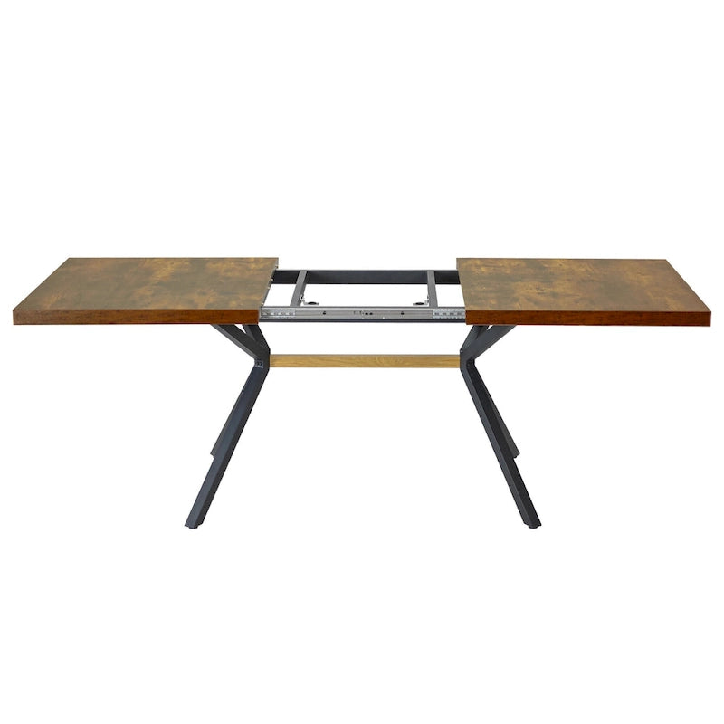 Table à manger extensible rectangulaire rétro avec piètement en croix en fer
