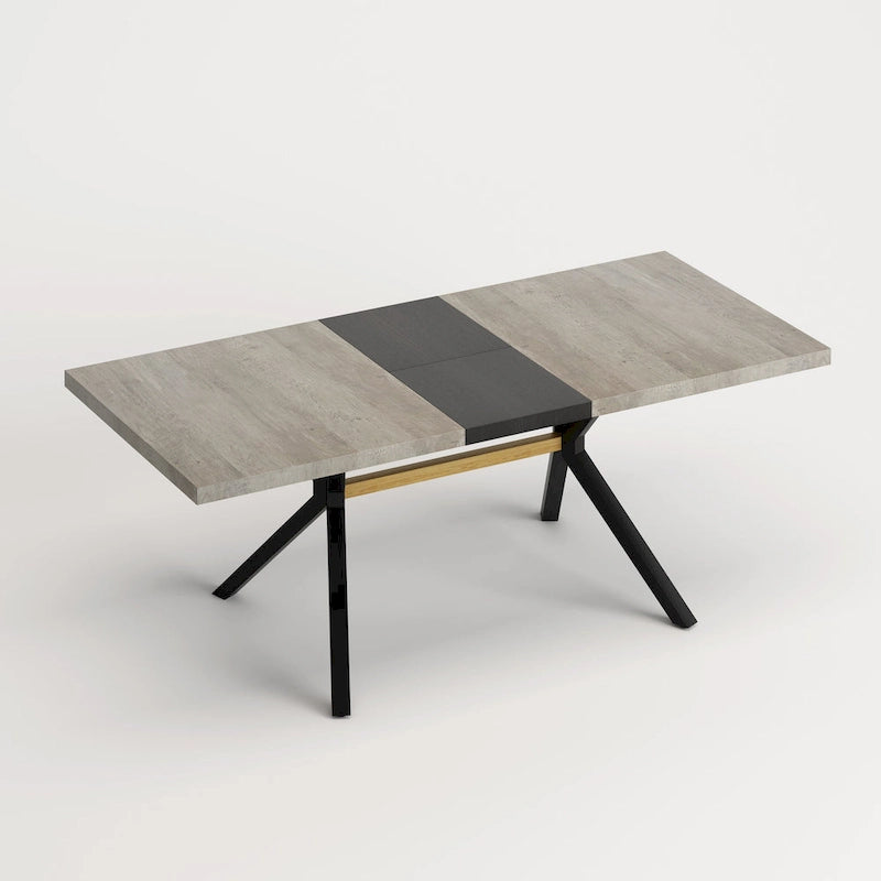 Table à manger extensible rectangulaire rétro avec piètement en croix en fer