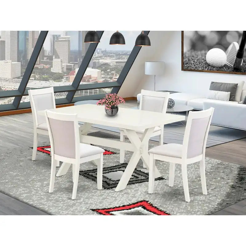  Dining Set- a Rectangle Dining Table and Cream Linen Fabric Parson Chairs, Linen White(Pieces Options)