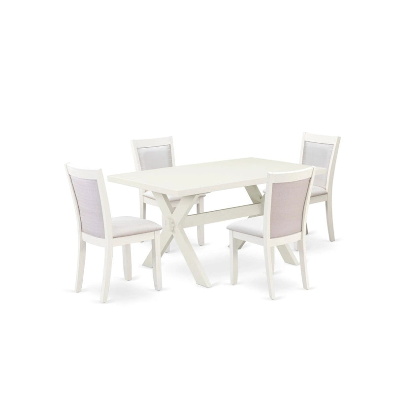 Ensemble de salle à manger - une table de salle à manger rectangulaire et des chaises Parsons en tissu de lin crème, blanc lin (options de pièces)