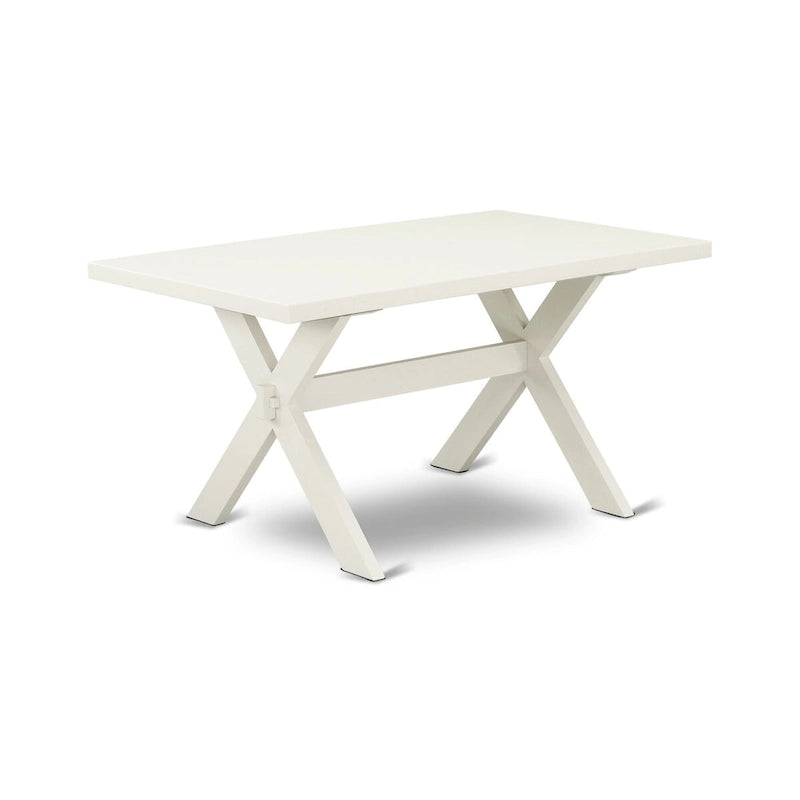 Ensemble de salle à manger - une table de salle à manger rectangulaire et des chaises Parsons en tissu de lin crème, blanc lin (options de pièces)