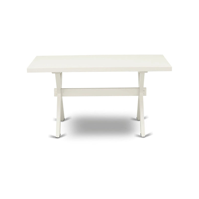 Ensemble de salle à manger - une table de salle à manger rectangulaire et des chaises Parsons en tissu de lin crème, blanc lin (options de pièces)
