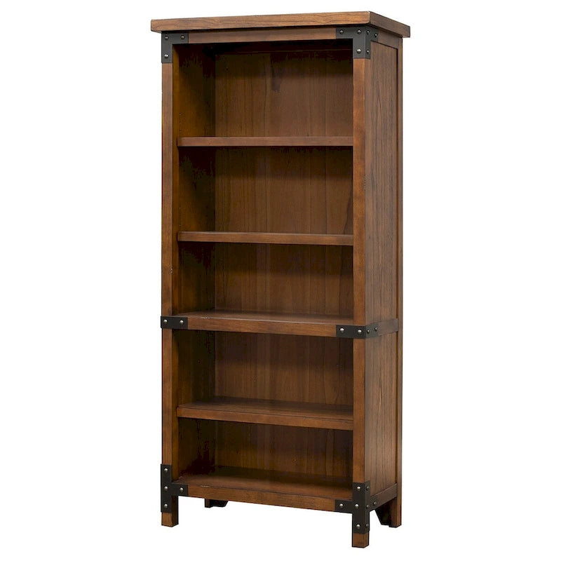 Addison Rustic Open Bookcase, Office Shelving, Storage Cabinet, Brown - 34  W x 72  H x 15  D