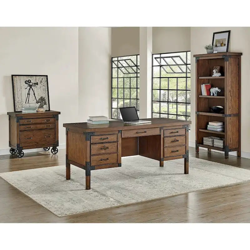 Bibliothèque ouverte rustique Addison, étagères de bureau, meuble de rangement, marron - 34 L x 72 H x 15 P