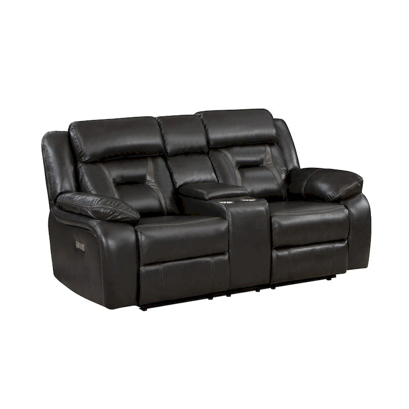 Causeuse inclinable électrique double Millie 76 pouces, porte-gobelets, similicuir gris