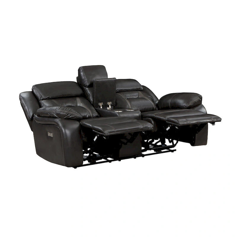 Causeuse inclinable électrique double Millie 76 pouces, porte-gobelets, similicuir gris