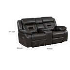 Causeuse inclinable électrique double Millie 76 pouces, porte-gobelets, similicuir gris