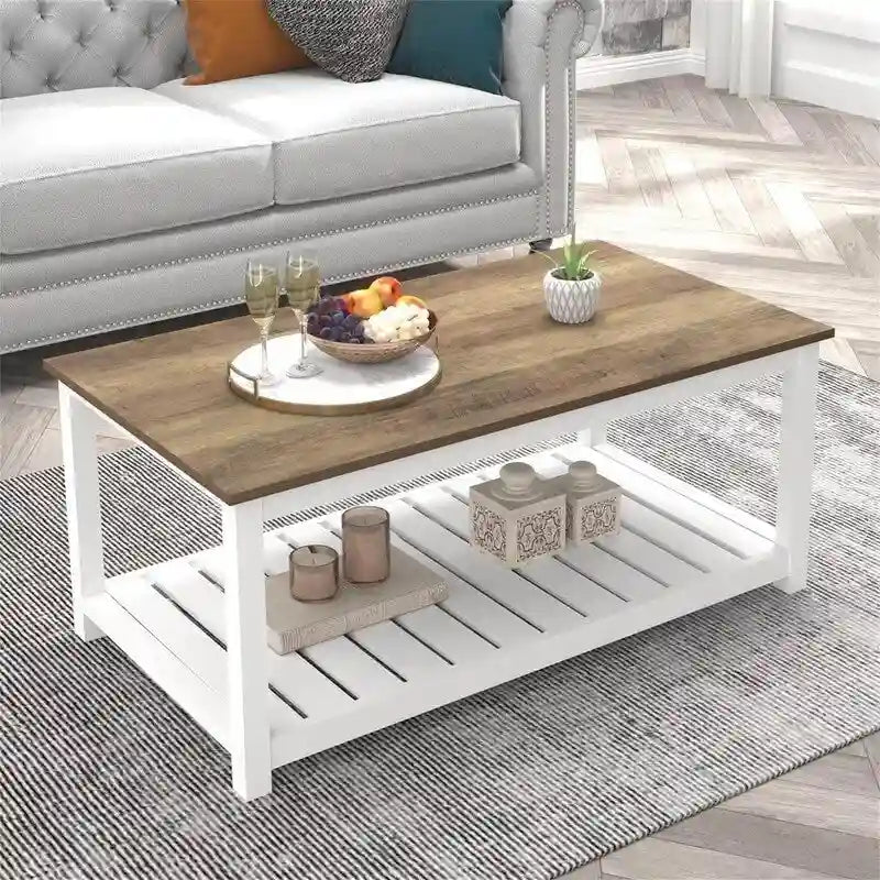 Table Basse de Ferme avec Étagère de Rangement - 55,1 cm (P) x 99,8 cm (L) x 45 cm (H)